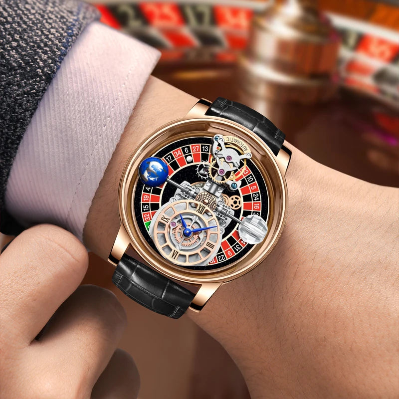 2023 PINDU Watch Men Golden Blue Celestial Roulette Quartz Watches Man For Leather Business Men Watch Adjustable Time