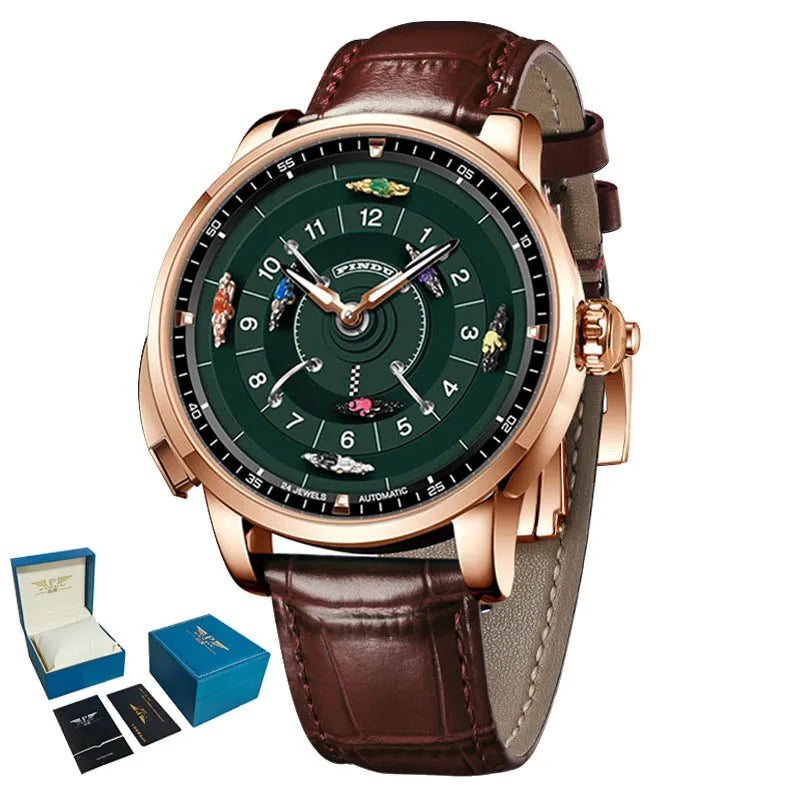 PINDU New Original Design Competitive Horse Racing Watches NH35A Sapphire Stainless Steel Luminous Leather Mechanical Watch Men