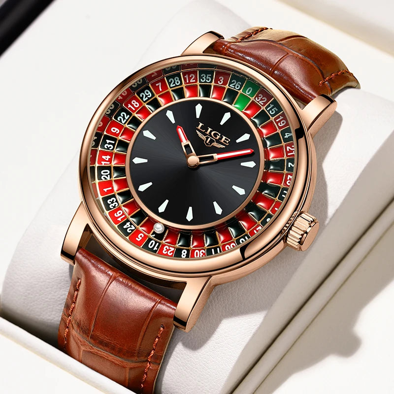 LIGE 2025 Creative Luxury Watches men Roulette Game Dial Fashion Mens Watch Waterproof Luminous Quartz Wristwatches Reloj Hombre