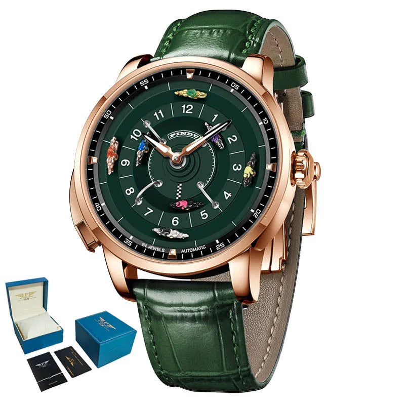 PINDU New Original Design Competitive Horse Racing Watches NH35A Sapphire Stainless Steel Luminous Leather Mechanical Watch Men