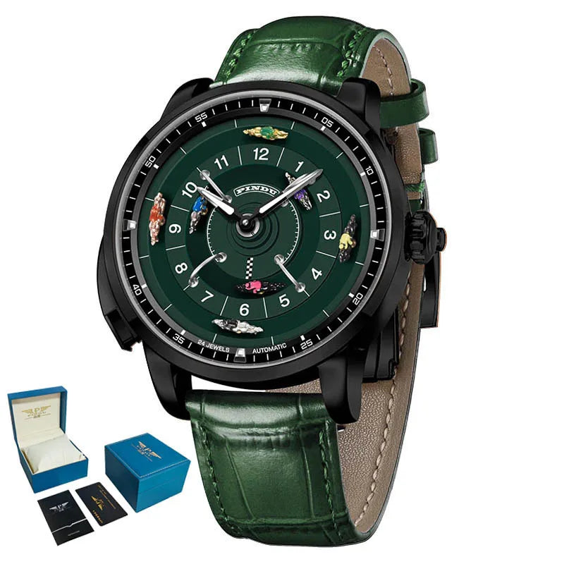 PINDU New Original Design Competitive Horse Racing Watches NH35A Sapphire Stainless Steel Luminous Leather Mechanical Watch Men
