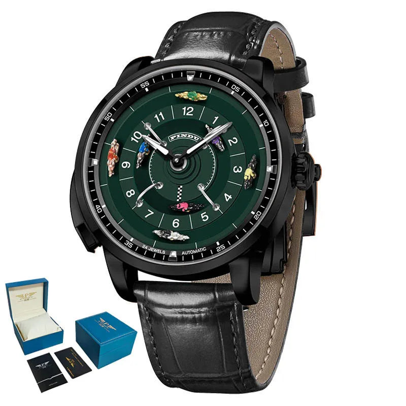 PINDU New Original Design Competitive Horse Racing Watches NH35A Sapphire Stainless Steel Luminous Leather Mechanical Watch Men