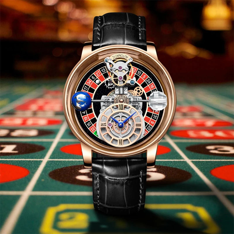2023 PINDU Watch Men Golden Blue Celestial Roulette Quartz Watches Man For Leather Business Men Watch Adjustable Time